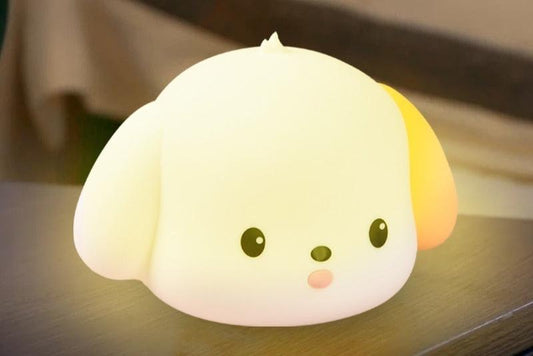 LED Nachtlicht Silikon with dimmable, color-changing, touch control and rechargeable features shaped like a cute dog night light.